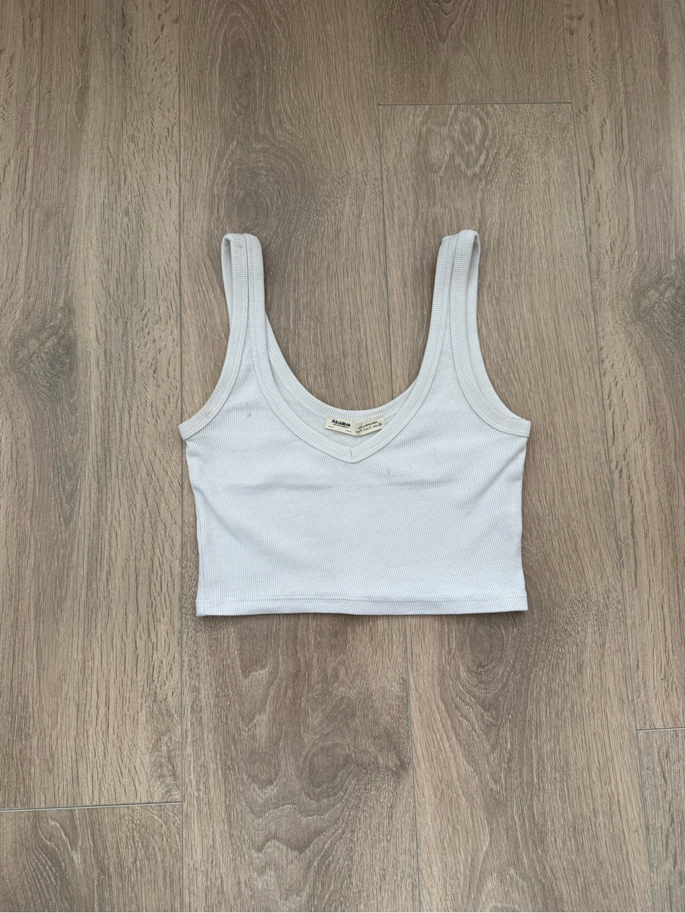 Pull&Bear White Ribbed V-Neck Crop Top